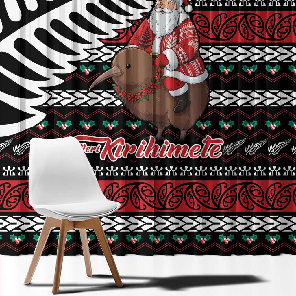 New Zealand Kiwi Santa Christmas Window Curtain He Wairua Kirihimete - Polynesian Pride