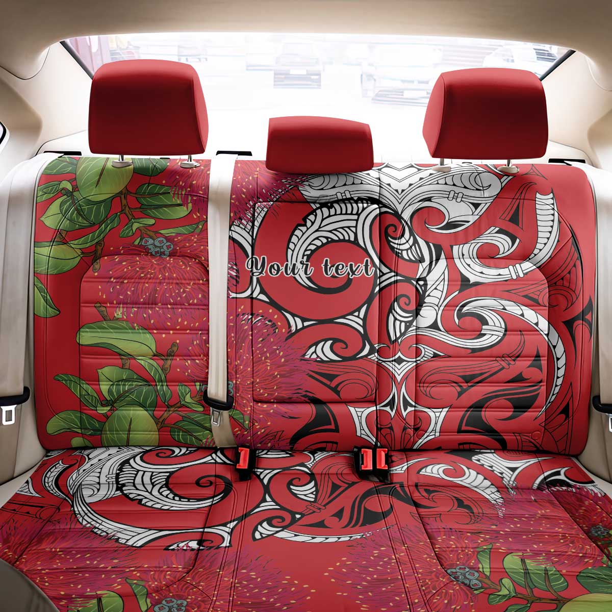 Personalised New Zealand Koru Pohutukawa Back Car Seat Cover Meri Kirihimete Aroha for Christmas - Polynesian Pride