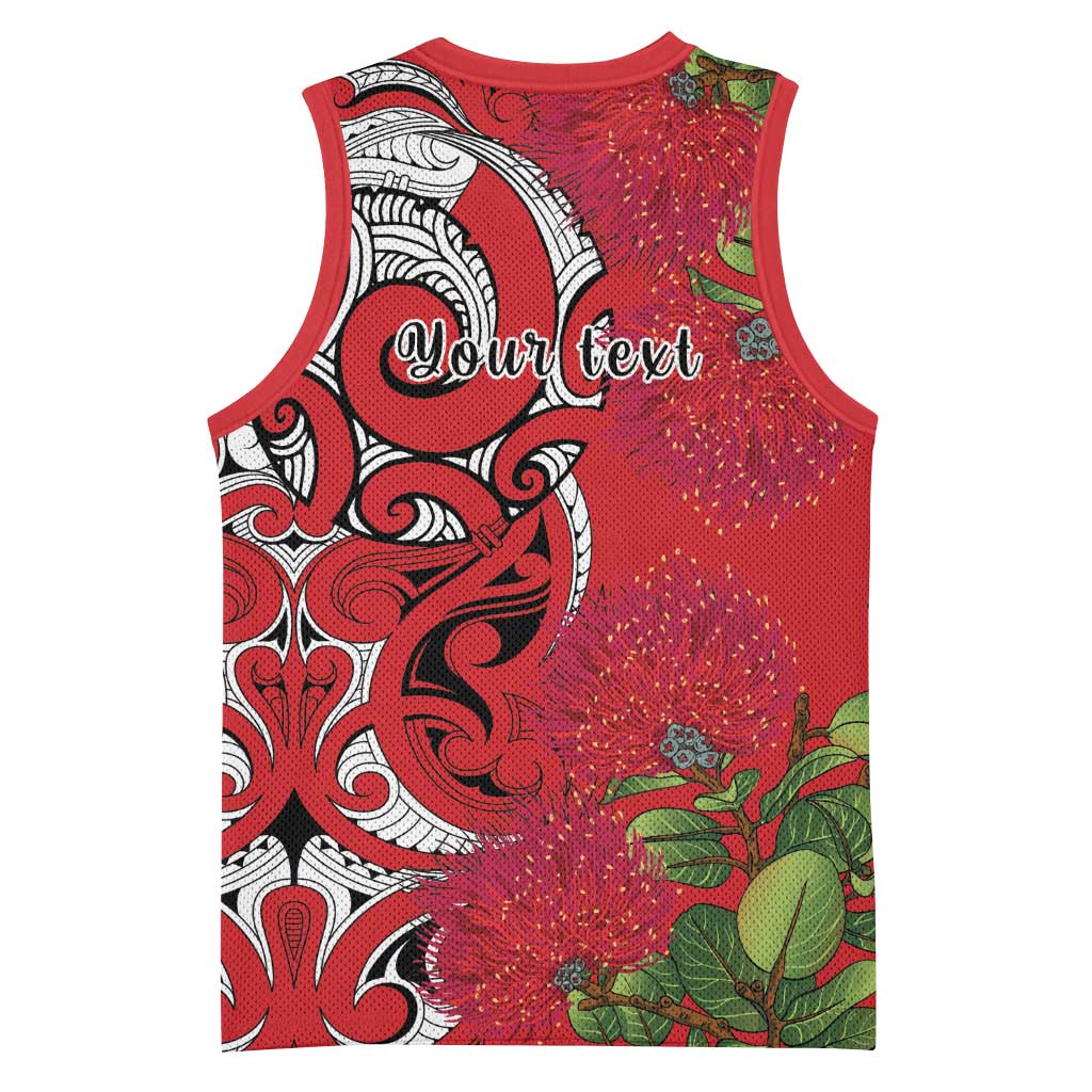 Personalised New Zealand Koru Pohutukawa Basketball Jersey Meri Kirihimete Aroha for Christmas - Polynesian Pride