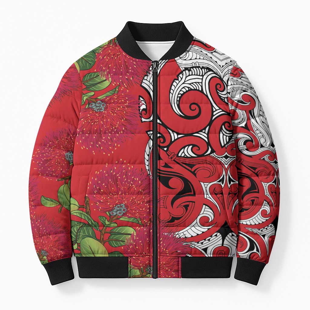 Personalised New Zealand Koru Pohutukawa Bomber Puffer Jacket Meri Kirihimete Aroha for Christmas - Polynesian Pride