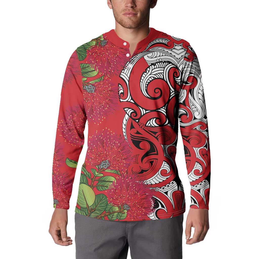 Personalised New Zealand Koru Pohutukawa Button Sweatshirt Meri Kirihimete Aroha for Christmas - Polynesian Pride