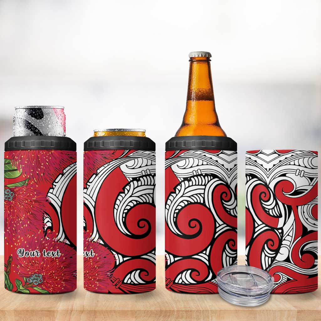Personalised New Zealand Koru Pohutukawa 4 in 1 Can Cooler Tumbler Meri Kirihimete Aroha for Christmas - Polynesian Pride
