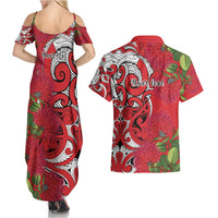 Personalised New Zealand Koru Pohutukawa Couples Matching Summer Maxi Dress and Hawaiian Shirt Meri Kirihimete Aroha for Christmas - Polynesian Pride
