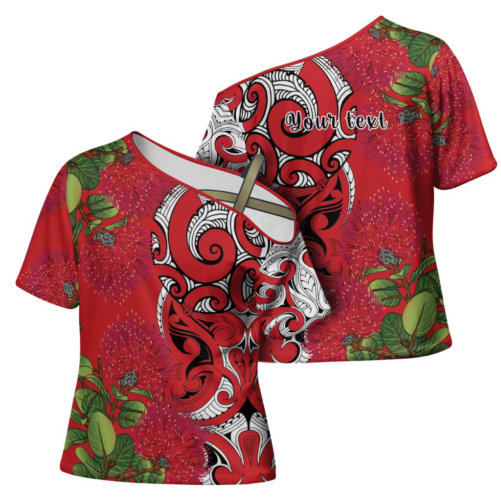 Personalised New Zealand Koru Pohutukawa Cross Shoulder Shirt Meri Kirihimete Aroha for Christmas - Polynesian Pride