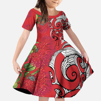 Personalised New Zealand Koru Pohutukawa Family Matching Long Sleeve Bodycon Dress and Hawaiian Shirt Meri Kirihimete Aroha for Christmas - Polynesian Pride