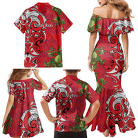 Personalised New Zealand Koru Pohutukawa Family Matching Mermaid Dress and Hawaiian Shirt Meri Kirihimete Aroha for Christmas - Polynesian Pride
