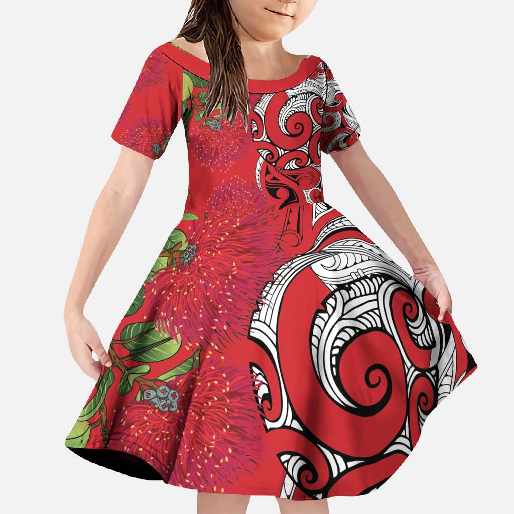 Personalised New Zealand Koru Pohutukawa Family Matching Off Shoulder Maxi Dress and Hawaiian Shirt Meri Kirihimete Aroha for Christmas - Polynesian Pride