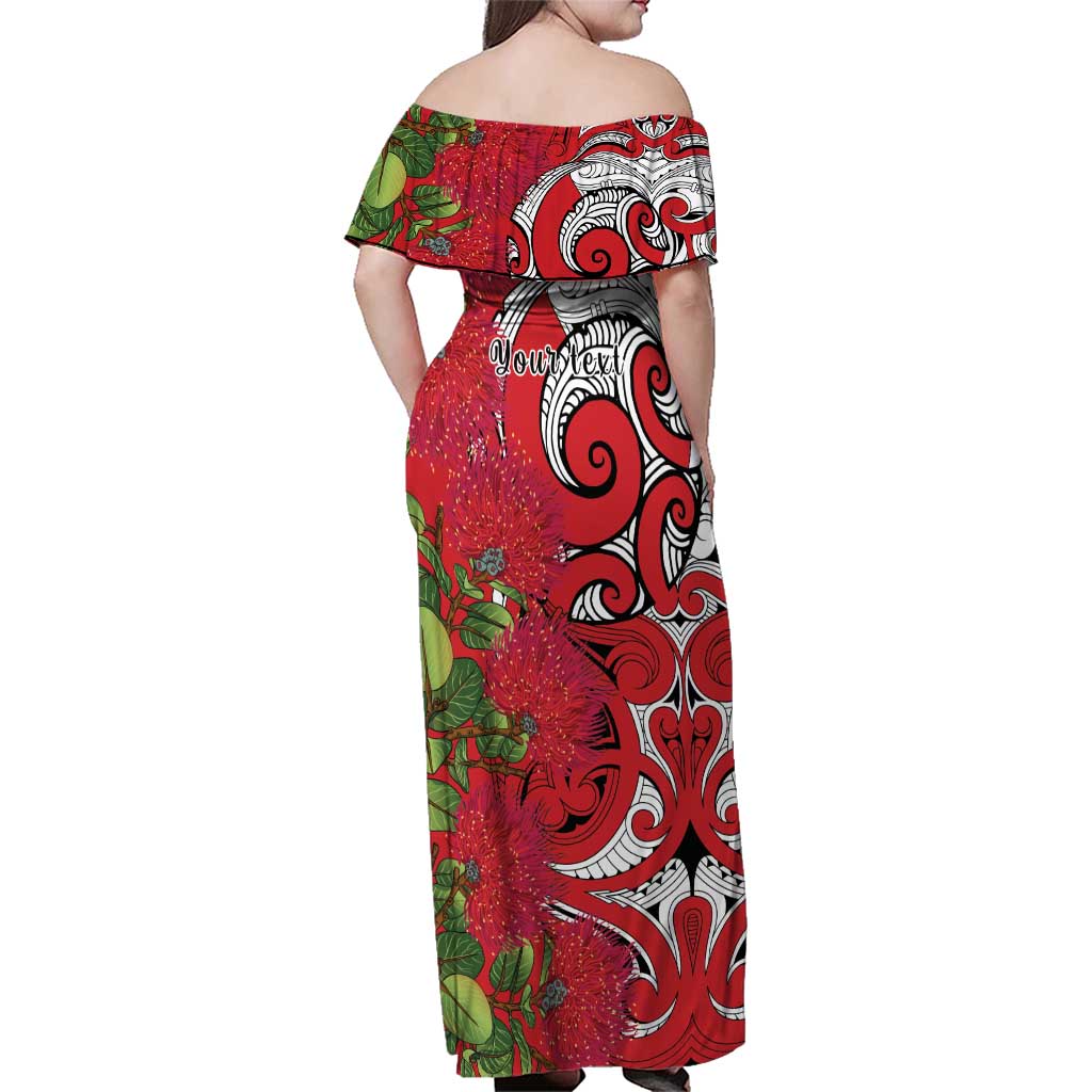 Personalised New Zealand Koru Pohutukawa Family Matching Off Shoulder Maxi Dress and Hawaiian Shirt Meri Kirihimete Aroha for Christmas - Polynesian Pride