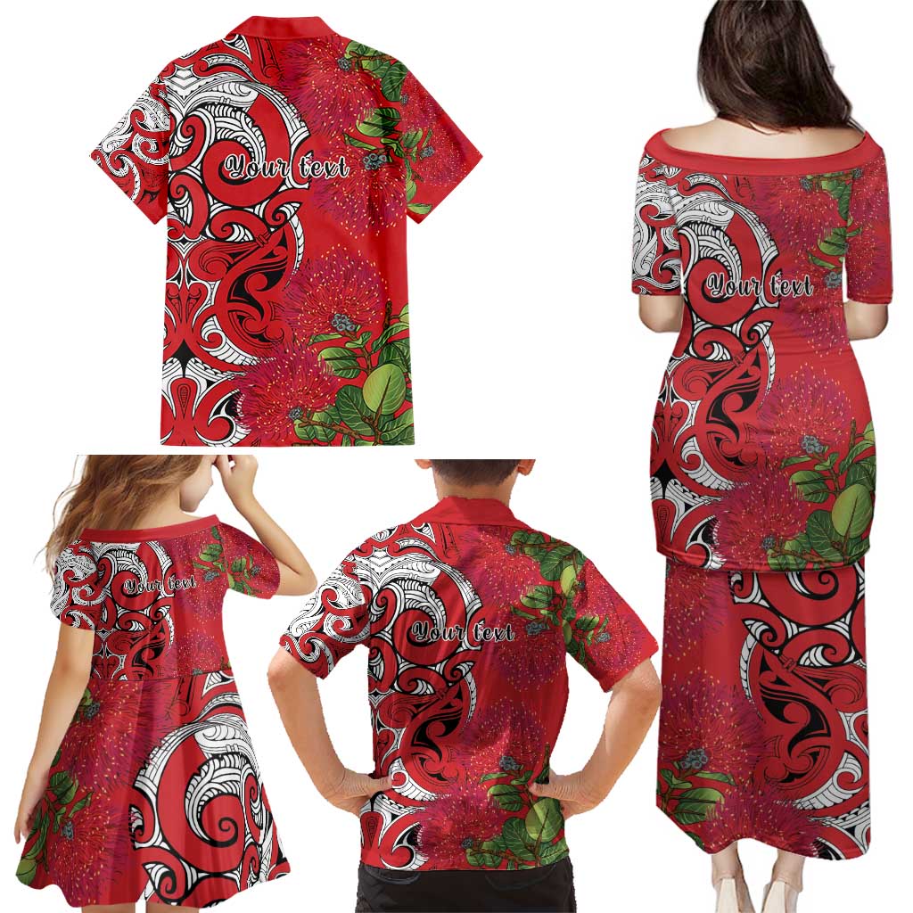 Personalised New Zealand Koru Pohutukawa Family Matching Puletasi and Hawaiian Shirt Meri Kirihimete Aroha for Christmas - Polynesian Pride