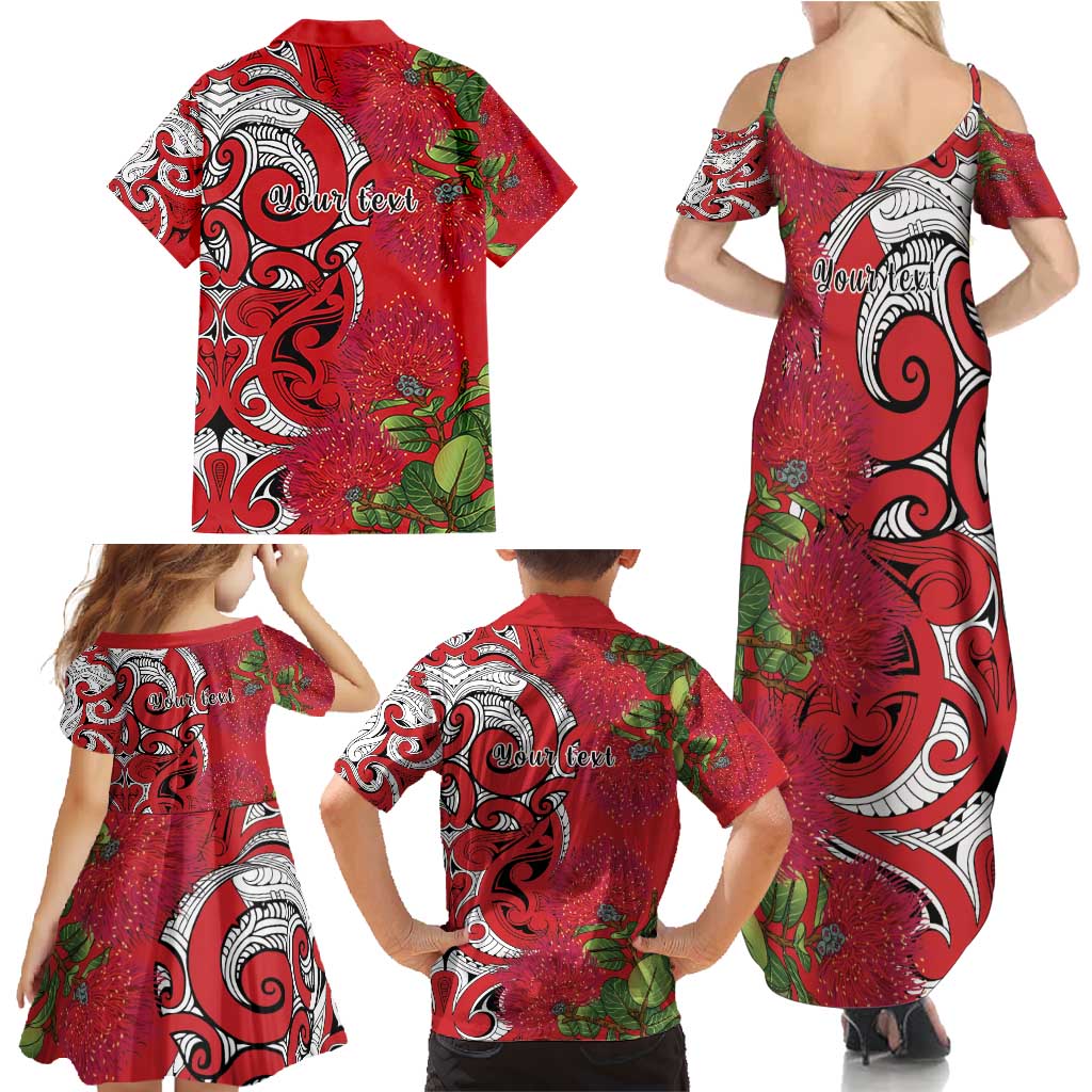 Personalised New Zealand Koru Pohutukawa Family Matching Summer Maxi Dress and Hawaiian Shirt Meri Kirihimete Aroha for Christmas - Polynesian Pride