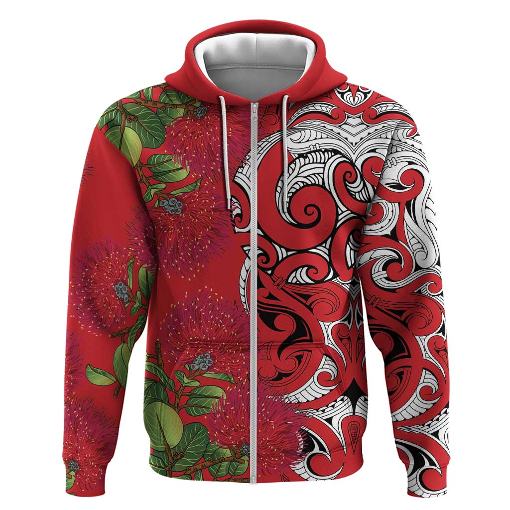 Personalised New Zealand Koru Pohutukawa Hoodie Meri Kirihimete Aroha for Christmas - Polynesian Pride