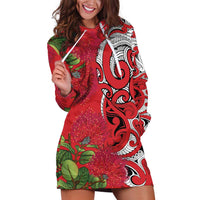 Personalised New Zealand Koru Pohutukawa Hoodie Dress Meri Kirihimete Aroha for Christmas - Polynesian Pride