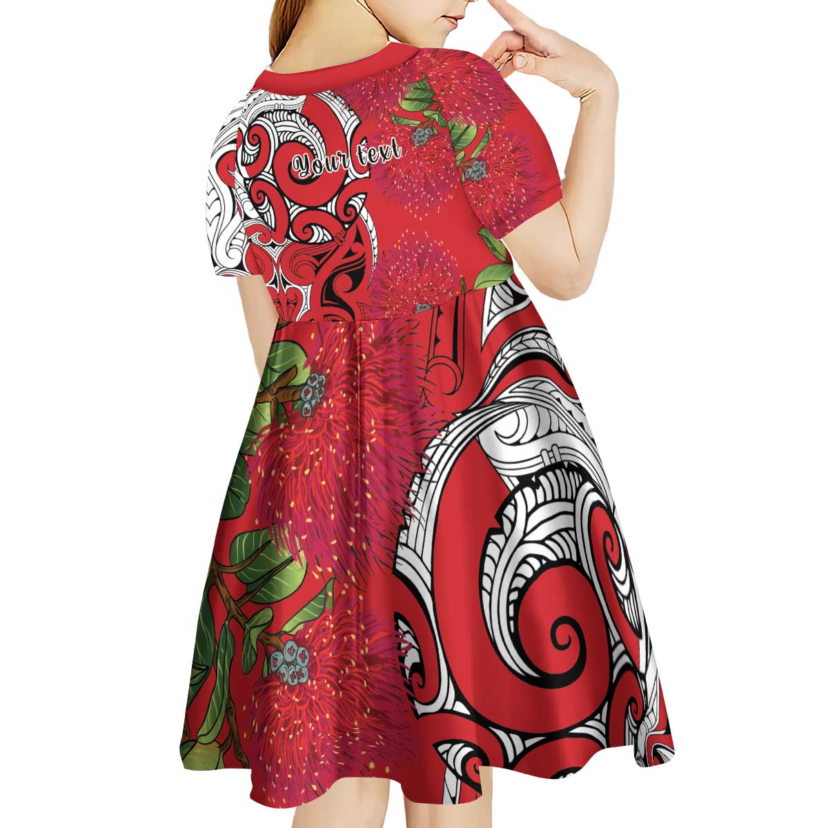 Personalised New Zealand Koru Pohutukawa Kid Short Sleeve Dress Meri Kirihimete Aroha for Christmas - Polynesian Pride