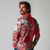 Personalised New Zealand Koru Pohutukawa Long Sleeve Polo Shirt Meri Kirihimete Aroha for Christmas - Polynesian Pride