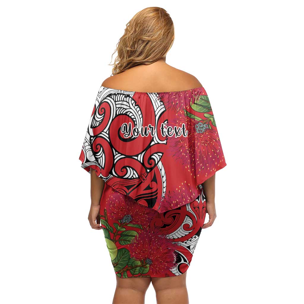 Personalised New Zealand Koru Pohutukawa Off Shoulder Short Dress Meri Kirihimete Aroha for Christmas - Polynesian Pride