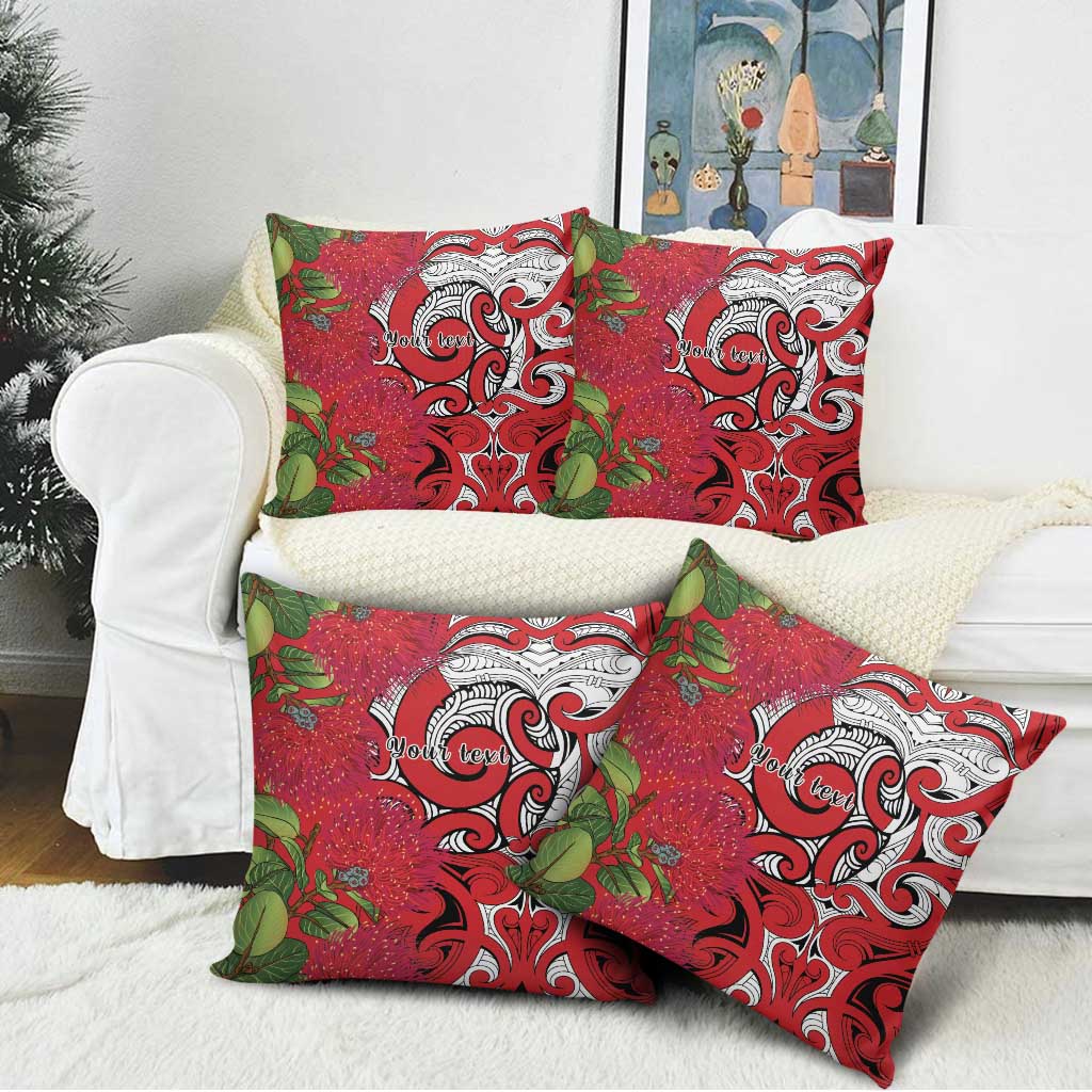 Personalised New Zealand Koru Pohutukawa Pillow Cover Meri Kirihimete Aroha for Christmas - Polynesian Pride