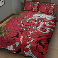 Personalised New Zealand Koru Pohutukawa Quilt Bed Set Meri Kirihimete Aroha for Christmas - Polynesian Pride