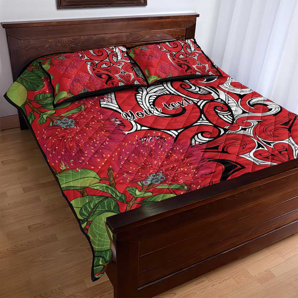 Personalised New Zealand Koru Pohutukawa Quilt Bed Set Meri Kirihimete Aroha for Christmas - Polynesian Pride
