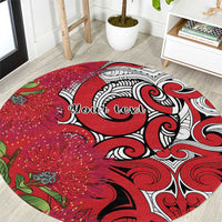 Personalised New Zealand Koru Pohutukawa Round Carpet Meri Kirihimete Aroha for Christmas - Polynesian Pride