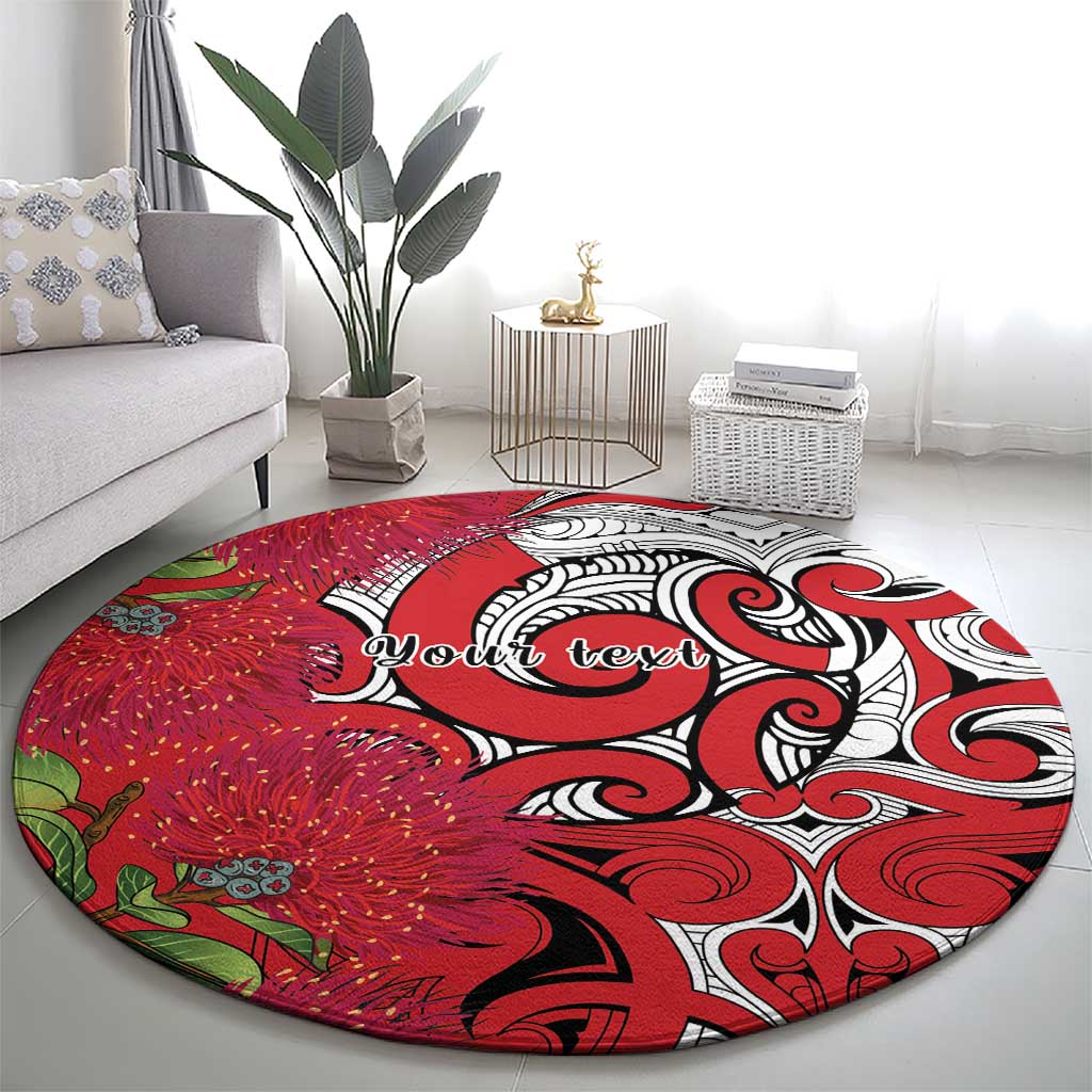 Personalised New Zealand Koru Pohutukawa Round Carpet Meri Kirihimete Aroha for Christmas - Polynesian Pride