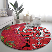 Personalised New Zealand Koru Pohutukawa Round Carpet Meri Kirihimete Aroha for Christmas - Polynesian Pride