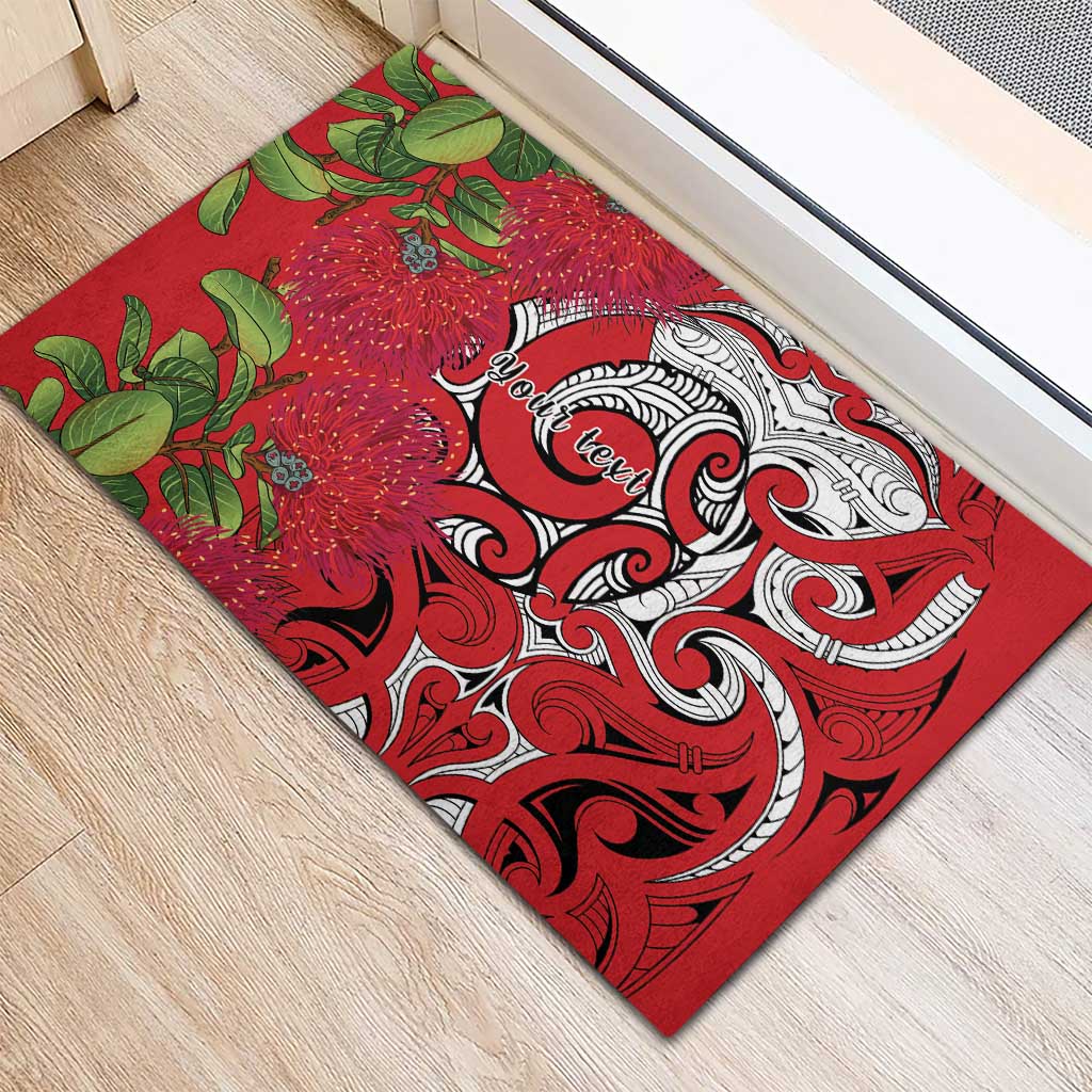 Personalised New Zealand Koru Pohutukawa Rubber Doormat Meri Kirihimete Aroha for Christmas - Polynesian Pride