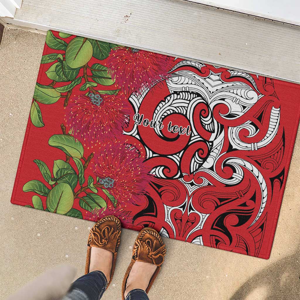 Personalised New Zealand Koru Pohutukawa Rubber Doormat Meri Kirihimete Aroha for Christmas - Polynesian Pride