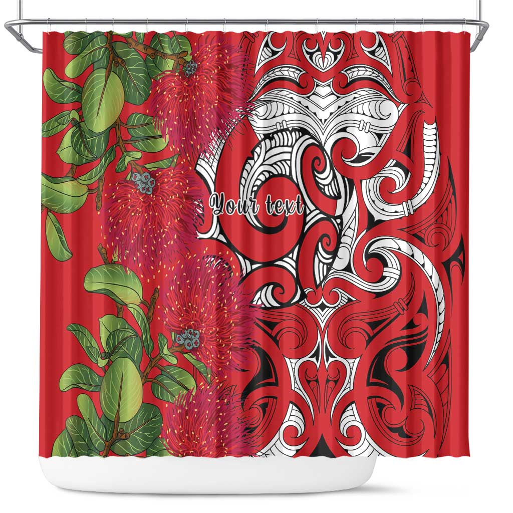 Personalised New Zealand Koru Pohutukawa Shower Curtain Meri Kirihimete Aroha for Christmas - Polynesian Pride