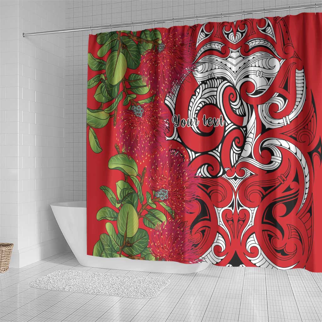 Personalised New Zealand Koru Pohutukawa Shower Curtain Meri Kirihimete Aroha for Christmas - Polynesian Pride