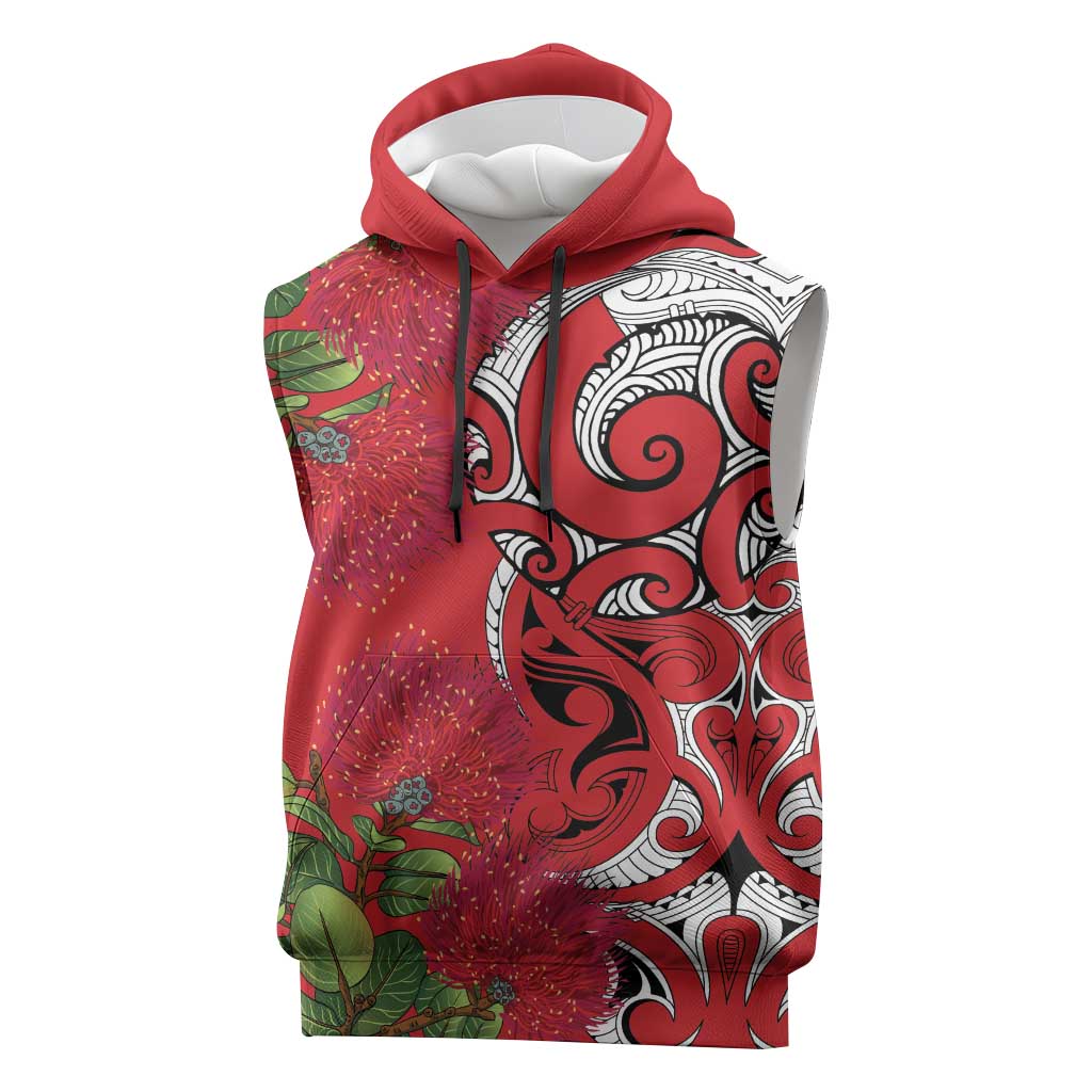 Personalised New Zealand Koru Pohutukawa Sleeveless Hoodie Meri Kirihimete Aroha for Christmas - Polynesian Pride