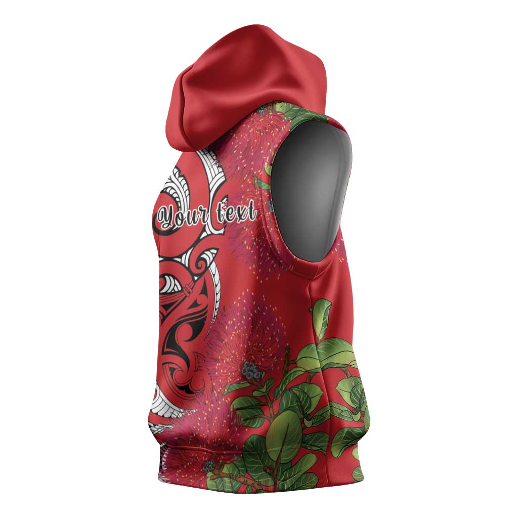 Personalised New Zealand Koru Pohutukawa Sleeveless Hoodie Meri Kirihimete Aroha for Christmas - Polynesian Pride