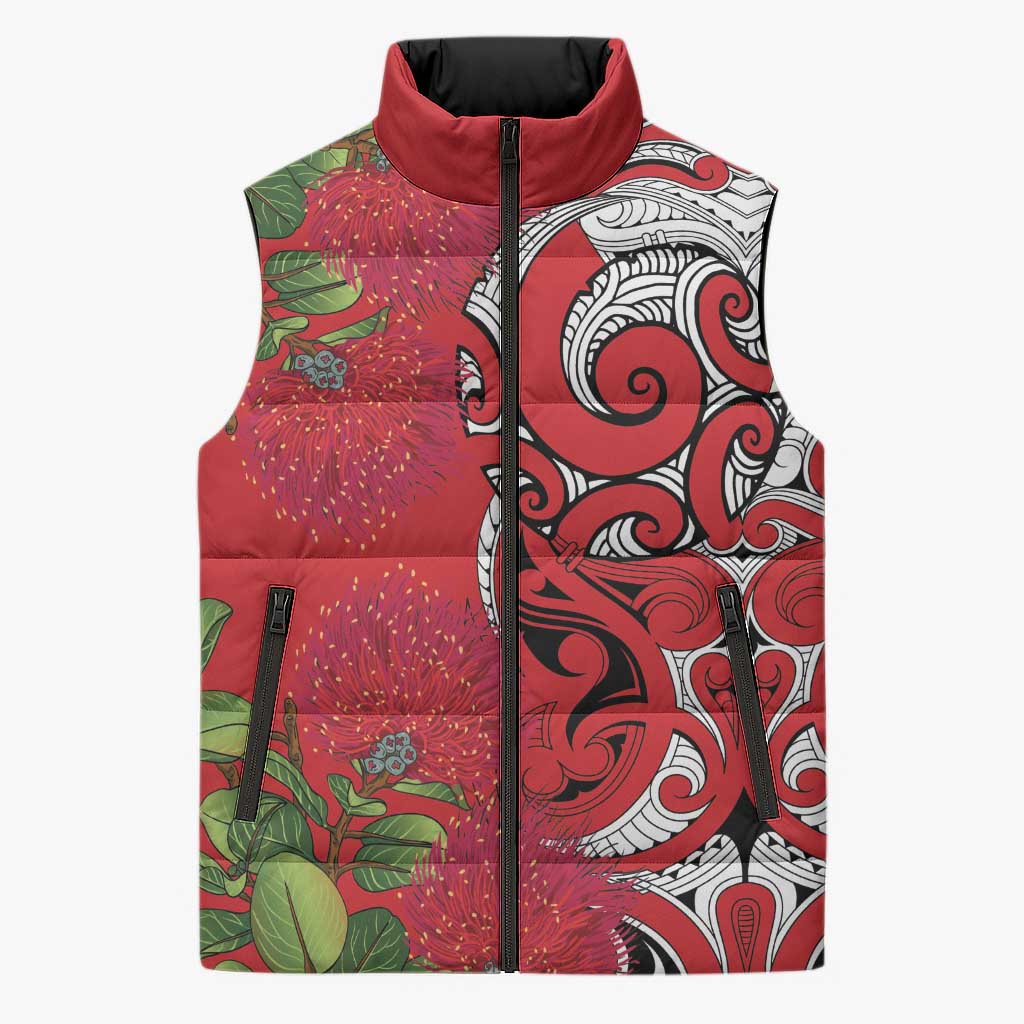 Personalised New Zealand Koru Pohutukawa Sleeveless Puffer Jacket Meri Kirihimete Aroha for Christmas - Polynesian Pride