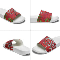 Personalised New Zealand Koru Pohutukawa Slide Sandals Meri Kirihimete Aroha for Christmas - Polynesian Pride