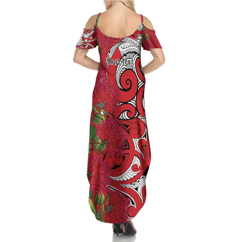 Personalised New Zealand Koru Pohutukawa Summer Maxi Dress Meri Kirihimete Aroha for Christmas - Polynesian Pride
