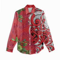 Personalised New Zealand Koru Pohutukawa Women Casual Shirt Meri Kirihimete Aroha for Christmas - Polynesian Pride