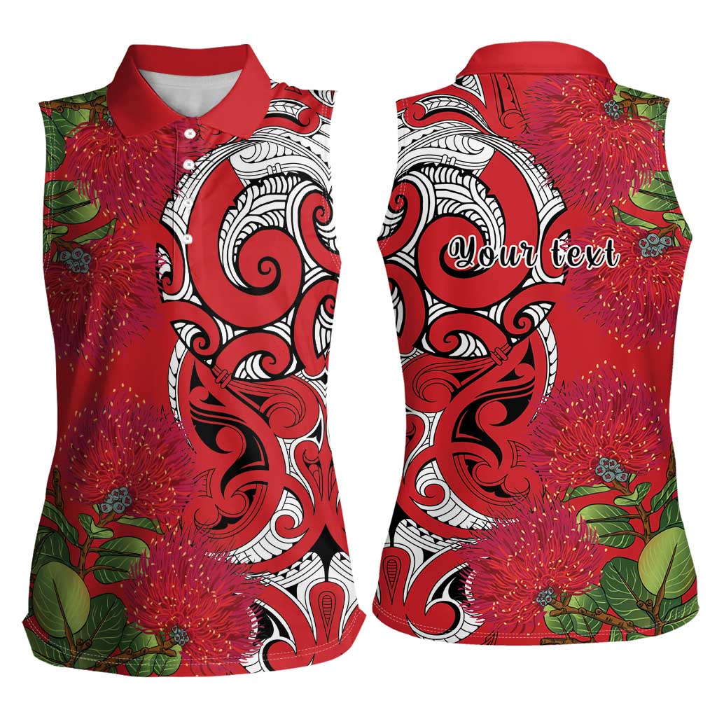 Personalised New Zealand Koru Pohutukawa Women Sleeveless Polo Shirt Meri Kirihimete Aroha for Christmas - Polynesian Pride