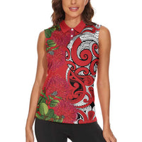 Personalised New Zealand Koru Pohutukawa Women Sleeveless Polo Shirt Meri Kirihimete Aroha for Christmas - Polynesian Pride