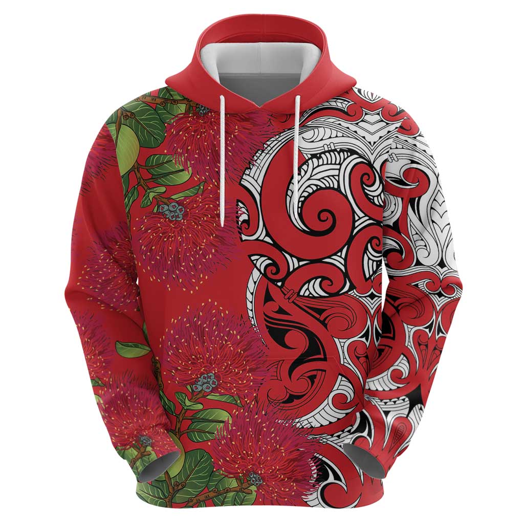 Personalised New Zealand Koru Pohutukawa Zip Hoodie Meri Kirihimete Aroha for Christmas - Polynesian Pride