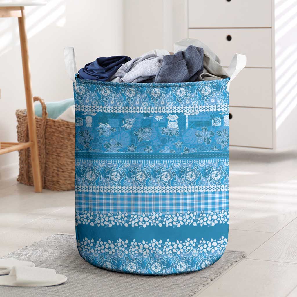 Hawaiian Hibiscus Honu Laundry Basket Blue Mele Kalikimaka Palaka Spirit LT9 Blue - Polynesian Pride