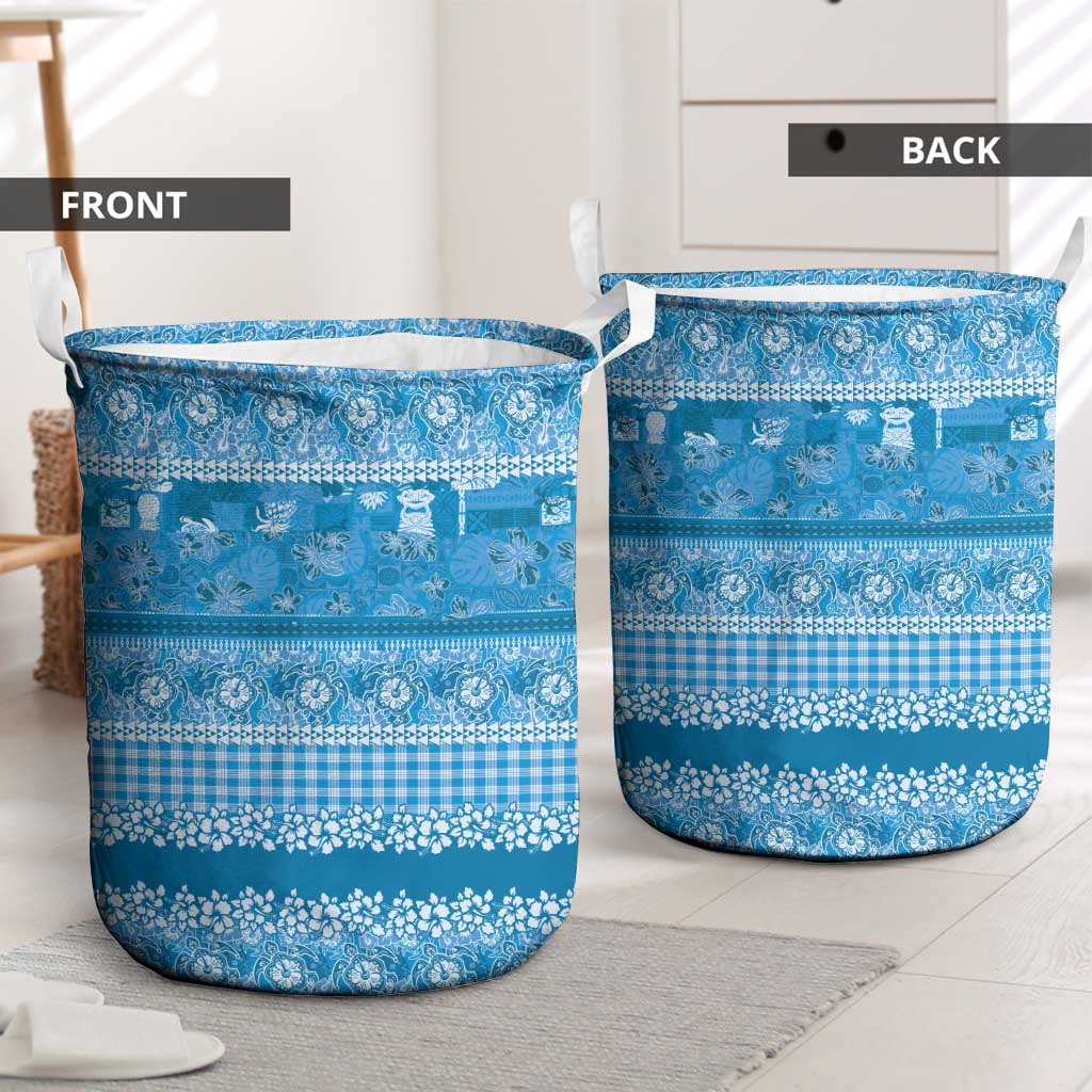 Hawaiian Hibiscus Honu Laundry Basket Blue Mele Kalikimaka Palaka Spirit - Polynesian Pride