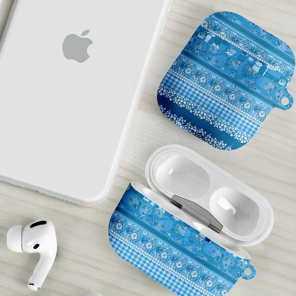 Hawaiian Hibiscus Honu AirPods Case Blue Mele Kalikimaka Palaka Spirit - Polynesian Pride