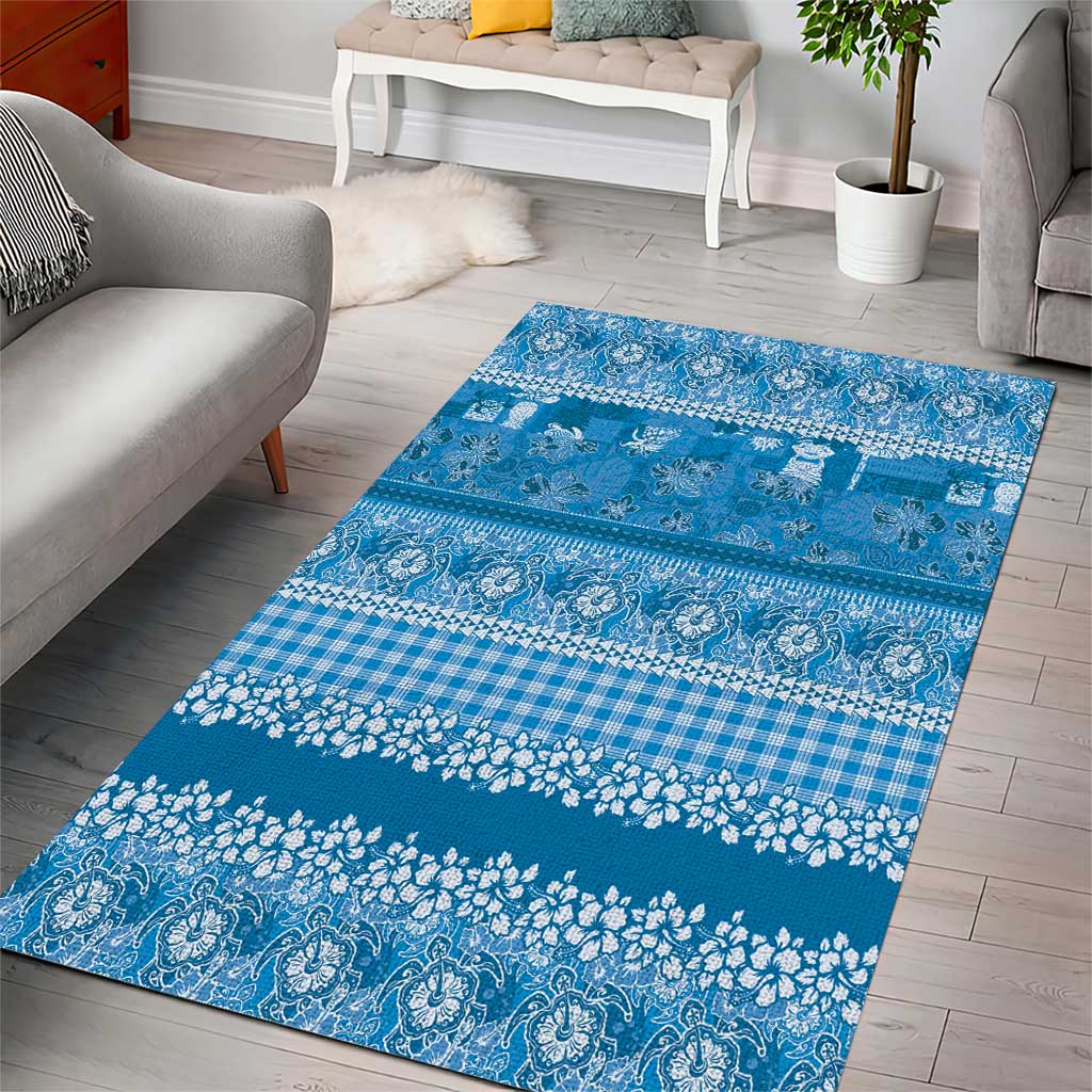 Hawaiian Hibiscus Honu Area Rug Blue Mele Kalikimaka Palaka Spirit - Polynesian Pride