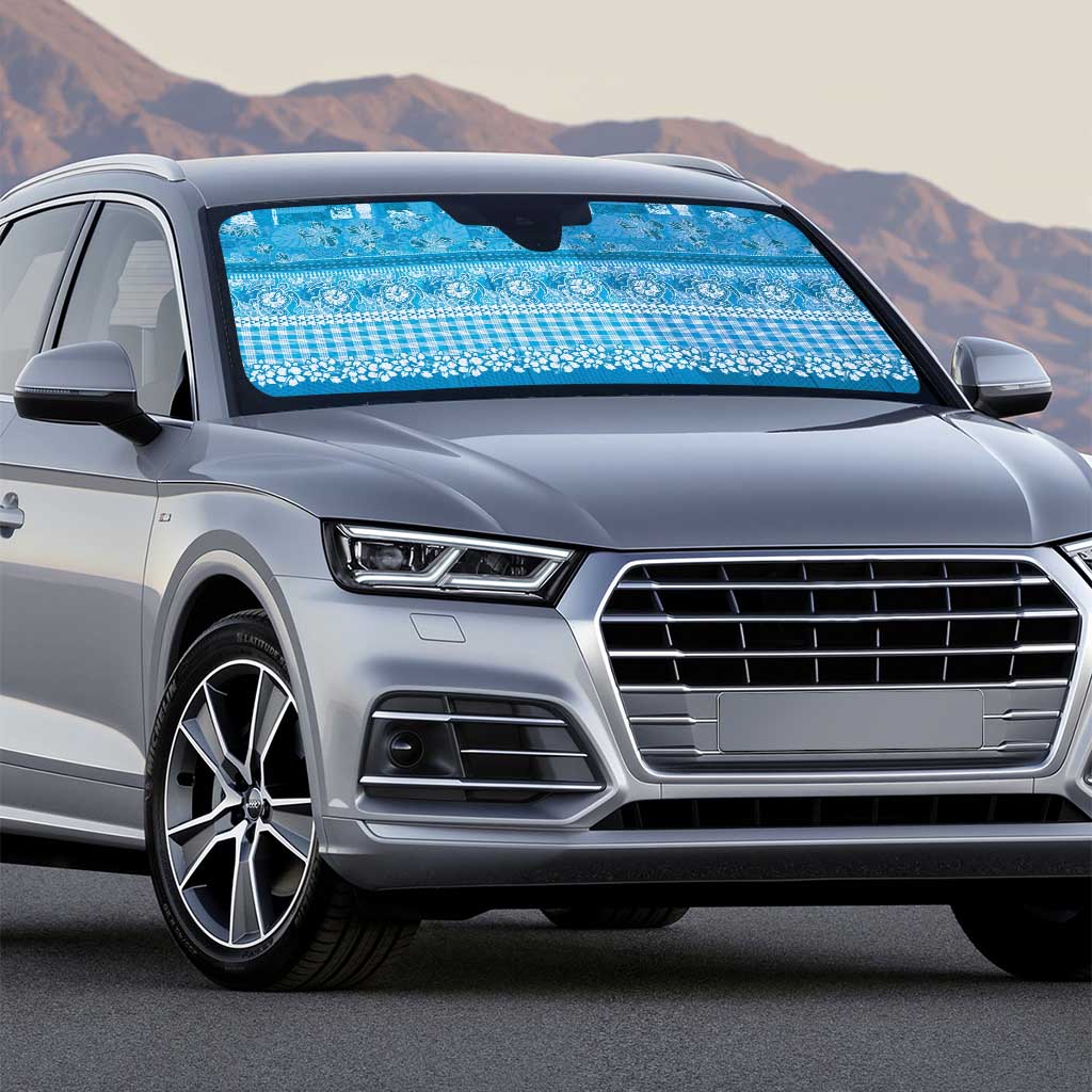 Hawaiian Hibiscus Honu Auto Sun Shade Blue Mele Kalikimaka Palaka Spirit - Polynesian Pride