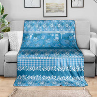 Hawaiian Hibiscus Honu Blanket Blue Mele Kalikimaka Palaka Spirit - Polynesian Pride