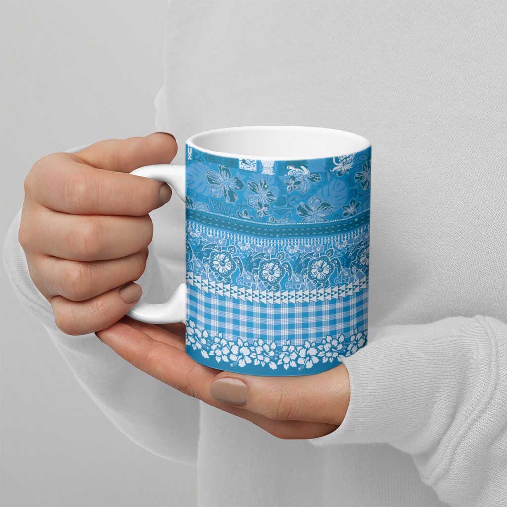 Hawaiian Hibiscus Honu Ceramic Mug Blue Mele Kalikimaka Palaka Spirit - Polynesian Pride