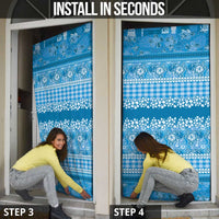 Hawaiian Hibiscus Honu Door Cover Blue Mele Kalikimaka Palaka Spirit - Polynesian Pride