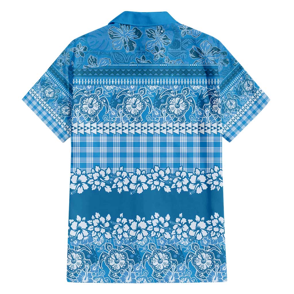 Hawaiian Hibiscus Honu Family Matching Long Sleeve Bodycon Dress and Hawaiian Shirt Blue Mele Kalikimaka Palaka Spirit - Polynesian Pride
