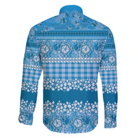 Hawaiian Hibiscus Honu Family Matching Off The Shoulder Long Sleeve Dress and Hawaiian Shirt Blue Mele Kalikimaka Palaka Spirit - Polynesian Pride