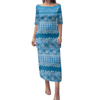 Hawaiian Hibiscus Honu Family Matching Puletasi and Hawaiian Shirt Blue Mele Kalikimaka Palaka Spirit - Polynesian Pride