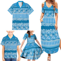 Hawaiian Hibiscus Honu Family Matching Summer Maxi Dress and Hawaiian Shirt Blue Mele Kalikimaka Palaka Spirit - Polynesian Pride